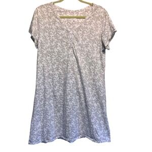 Aria Floral Henley Nightgown Womens Large White Gray Short Sleeve Cotton Blend